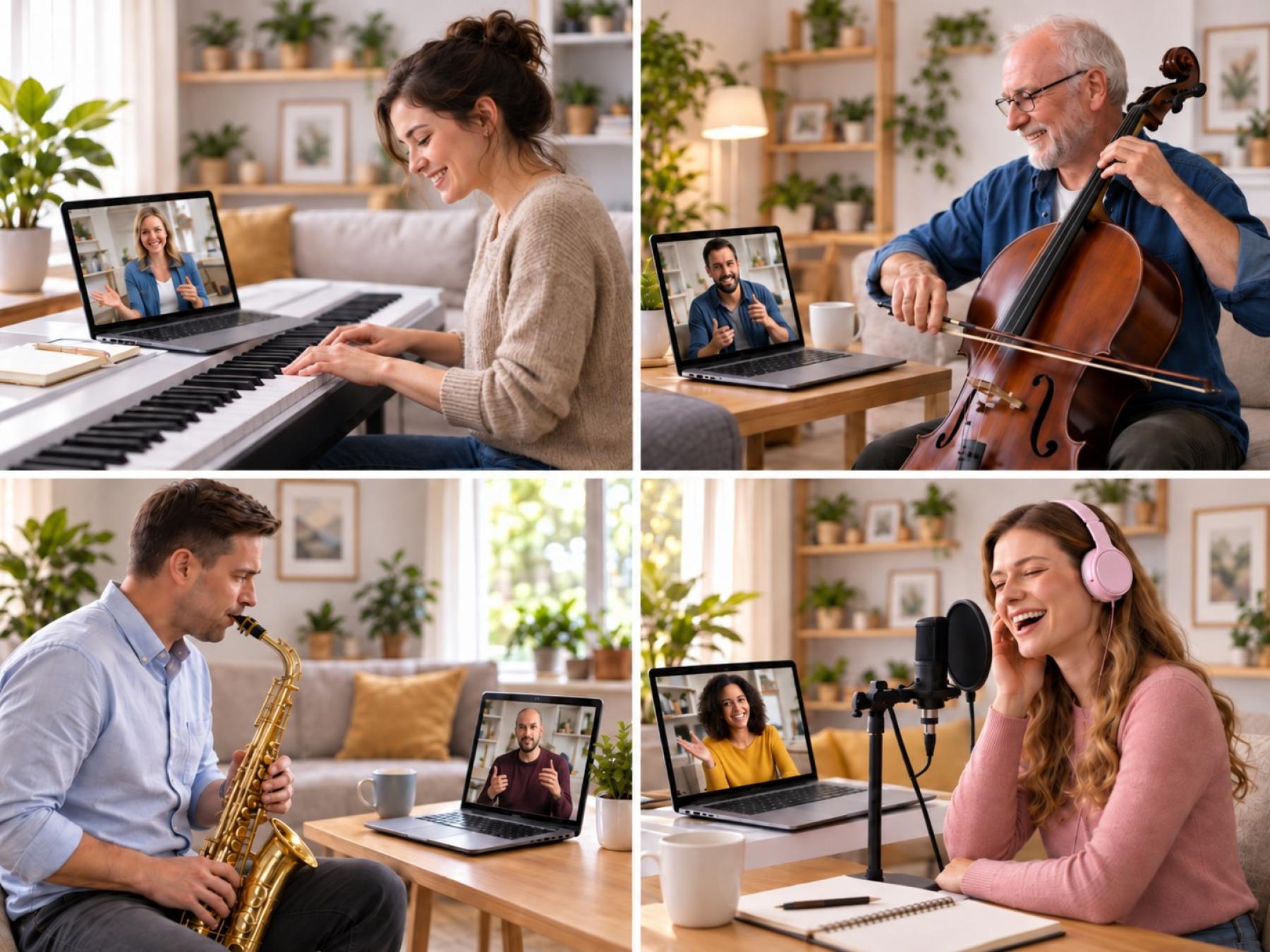 Live online music lessons with musidoo: 1-to-1 piano, cello, saxophone and singing lessons with real music teachers from home.